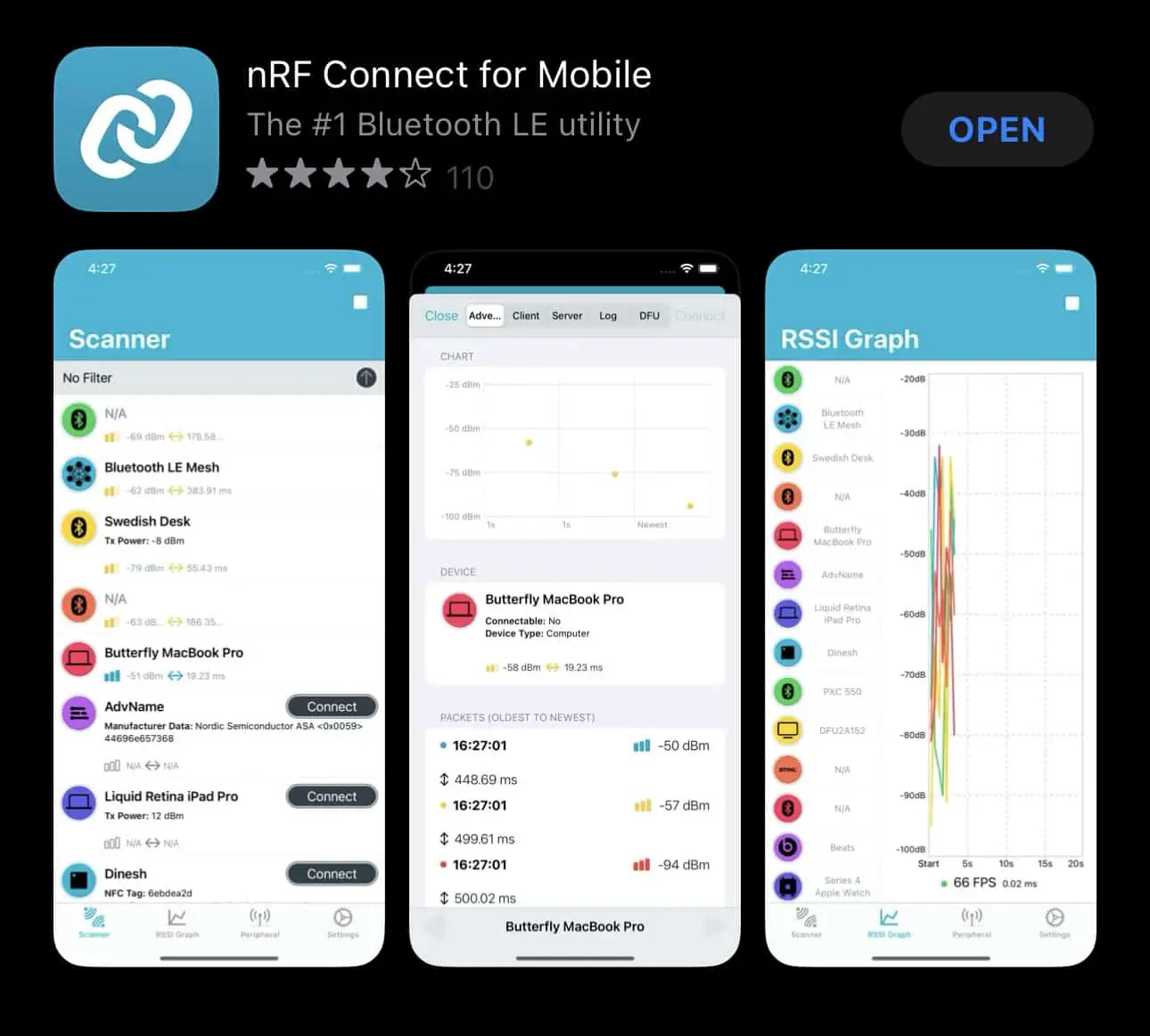 nRF connect app