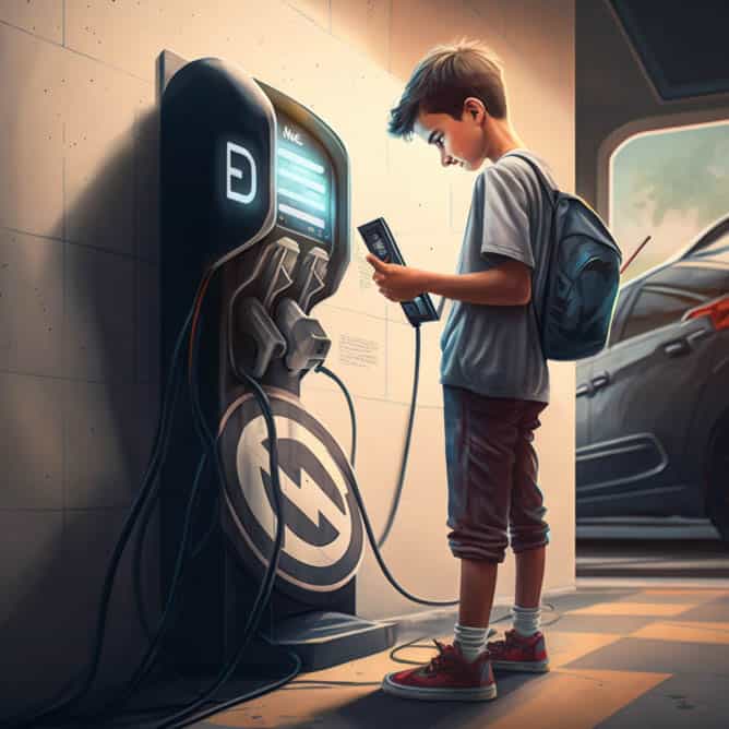 boy near a charging station