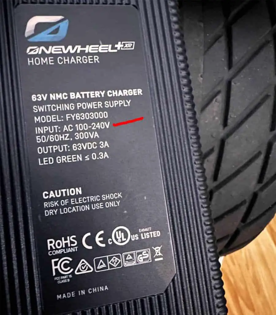 onewheel chargers allow for 100-240V AC